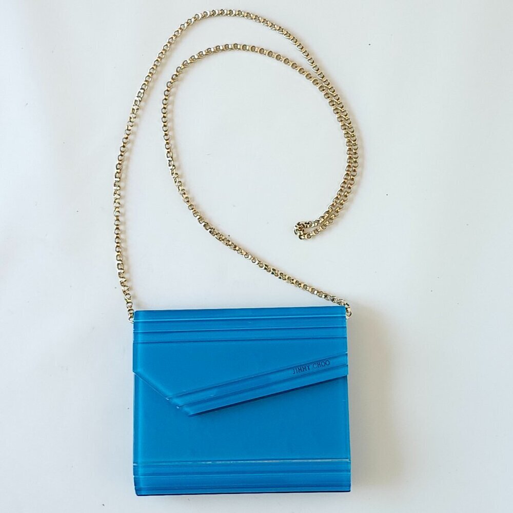 STUNNING JIMMY CHOO CANDY CLUTCH In Bright Blue Hard Body Acrylic Purse
